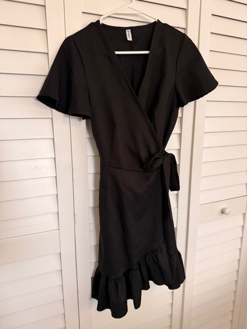 Black Wrap Ruffle Hem Dress